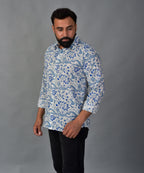 Soothing Blue Handblock Printed Shirt For Men
