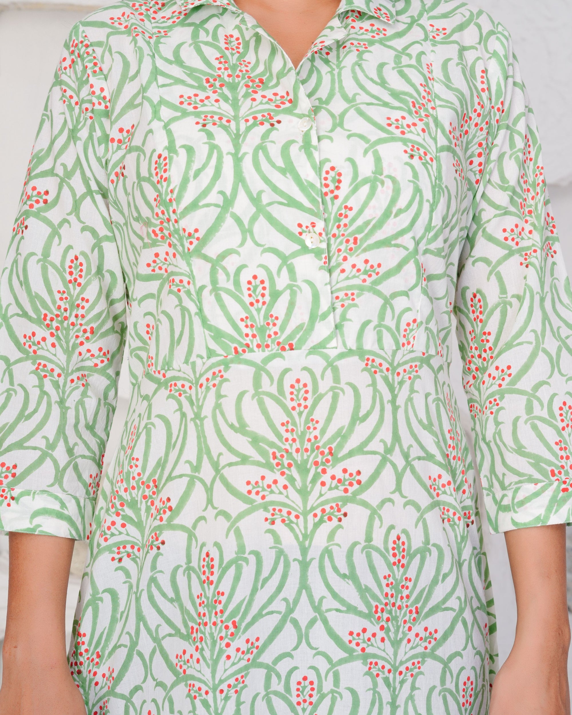 Hand Block Printed Graceful Green Dress