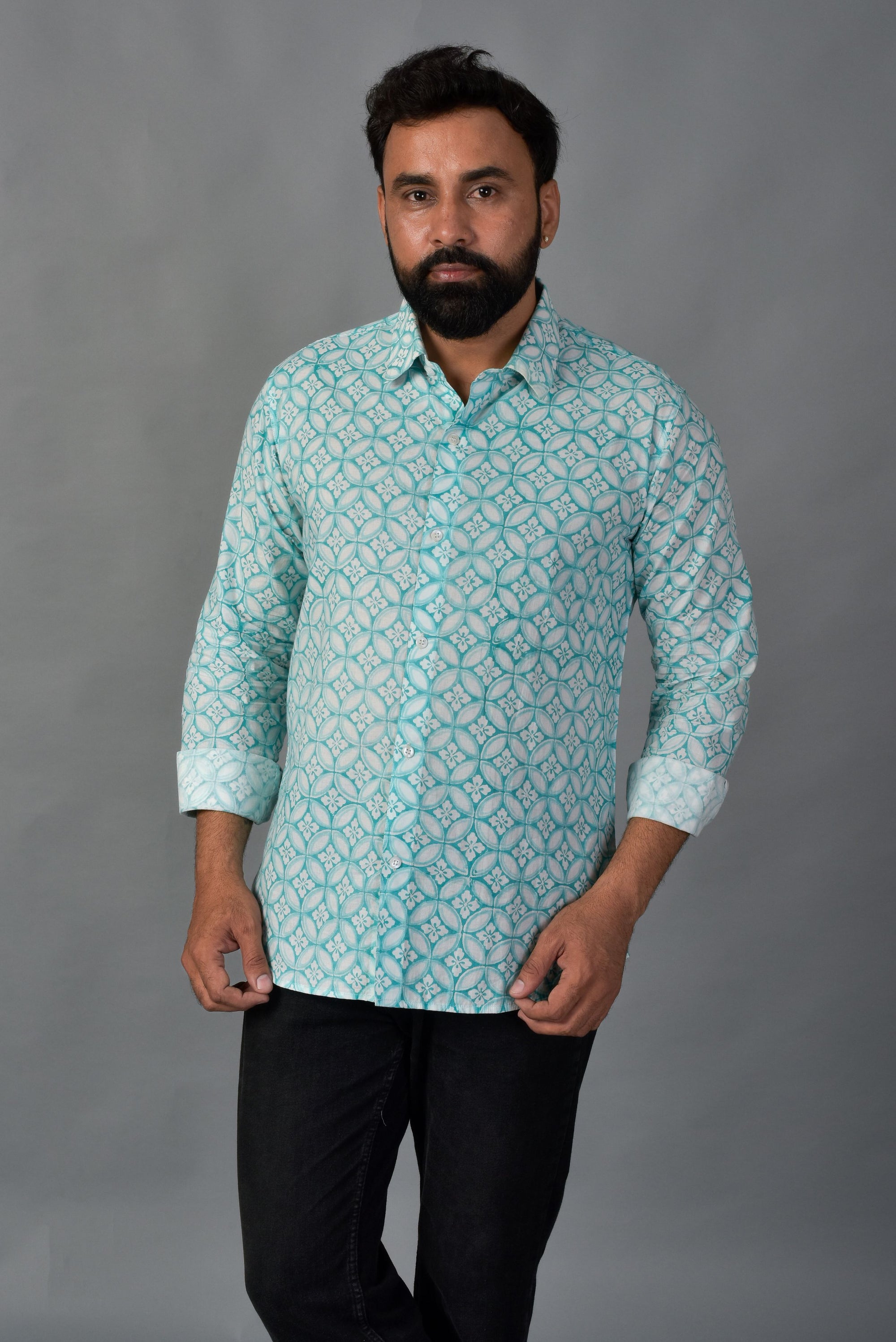 Grateful Green Handblock Printed Shirt For Men