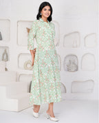 Hand Block Printed Graceful Green Dress