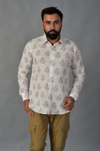Blooming White Handblock Printed Shirt For Men