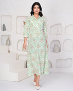 Hand Block Printed Graceful Green Dress