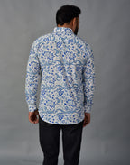 Soothing Blue Handblock Printed Shirt For Men