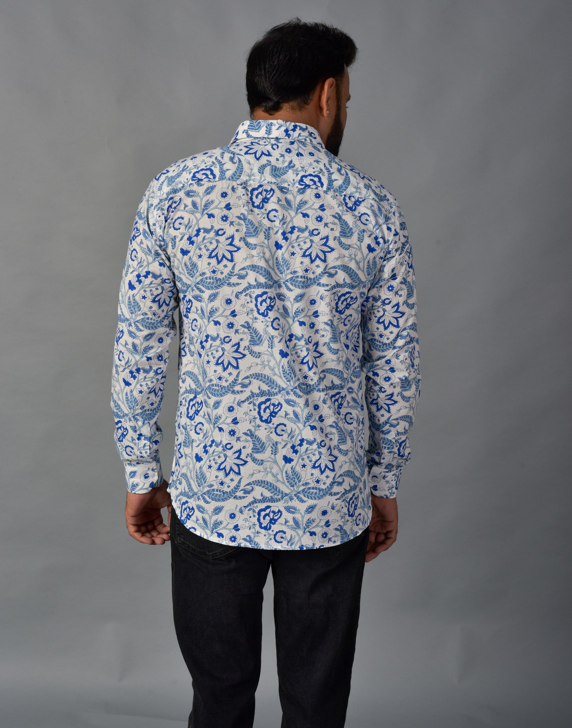 Soothing Blue Handblock Printed Shirt For Men