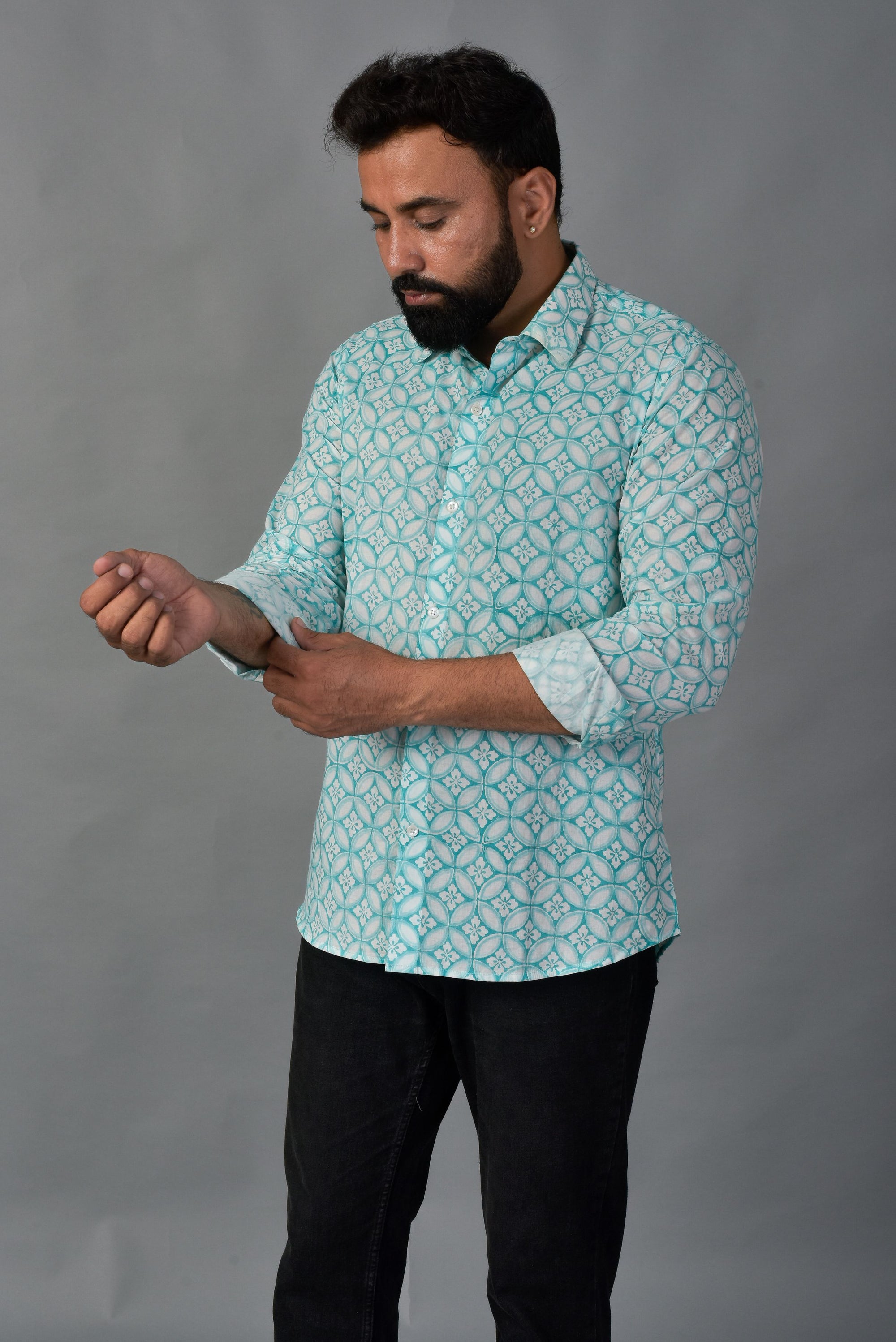 Grateful Green Handblock Printed Shirt For Men