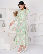 Hand Block Printed Graceful Green Dress
