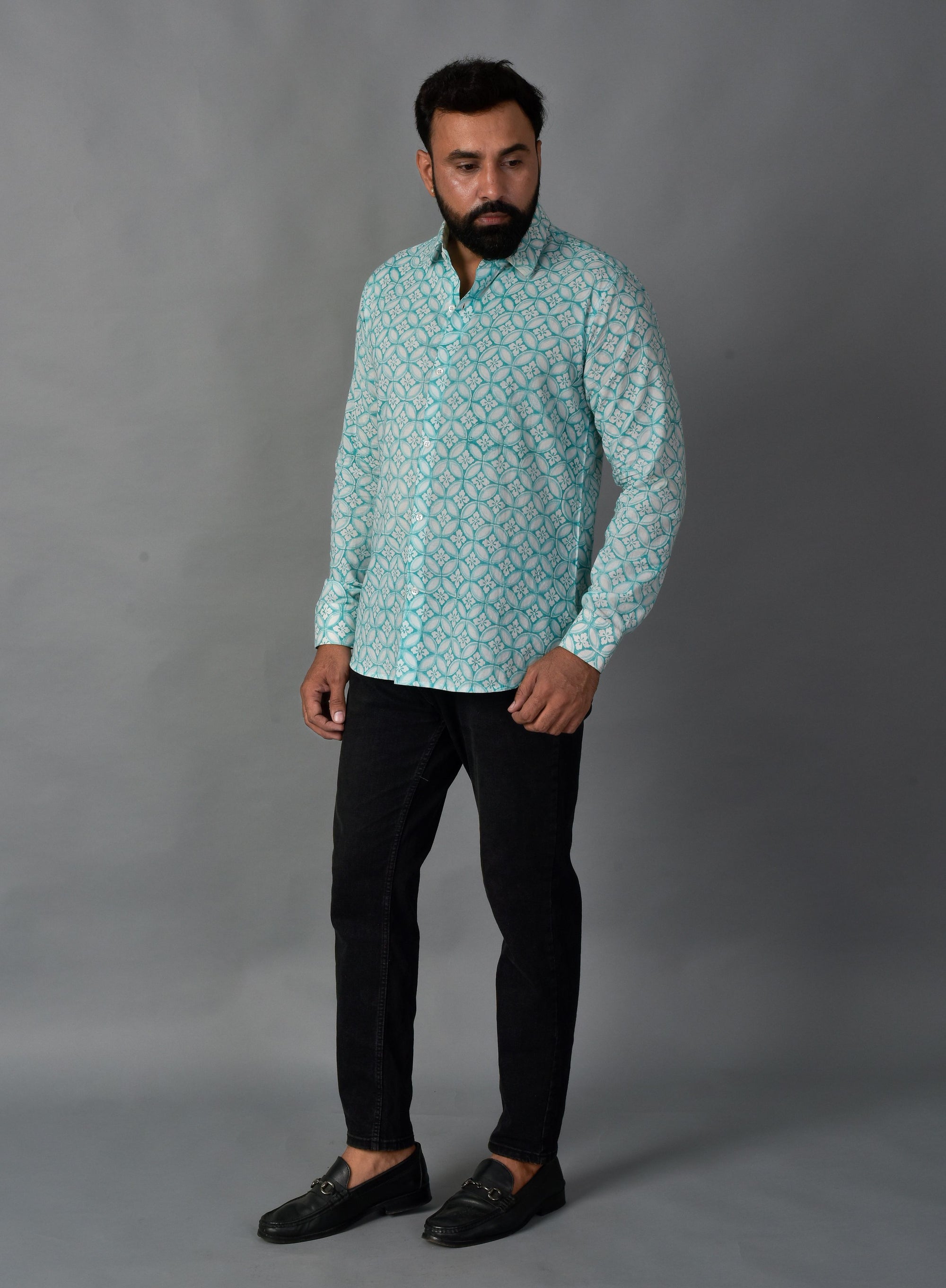 Grateful Green Handblock Printed Shirt For Men