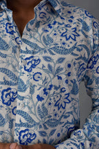 Soothing Blue Handblock Printed Shirt For Men
