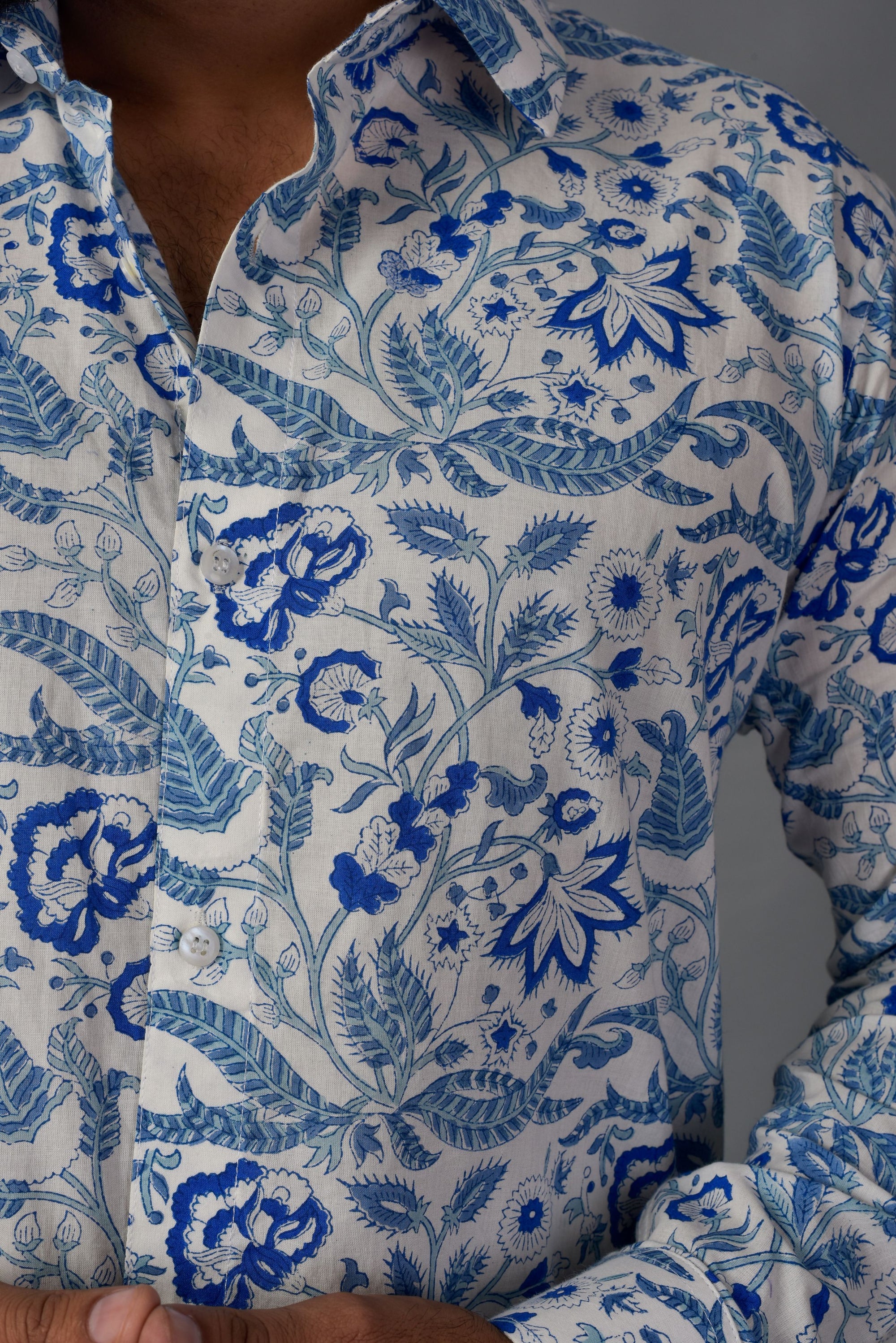 Soothing Blue Handblock Printed Shirt For Men