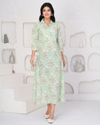 Hand Block Printed Graceful Green Dress