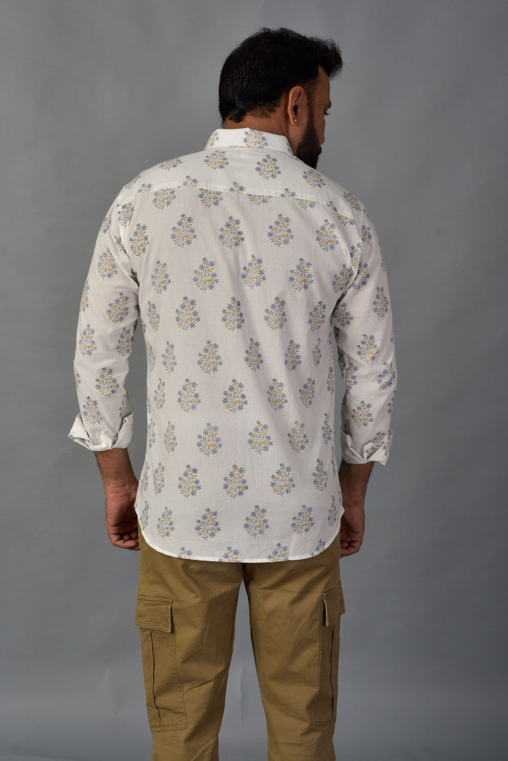 Blooming White Handblock Printed Shirt For Men