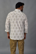 Blooming White Handblock Printed Shirt For Men