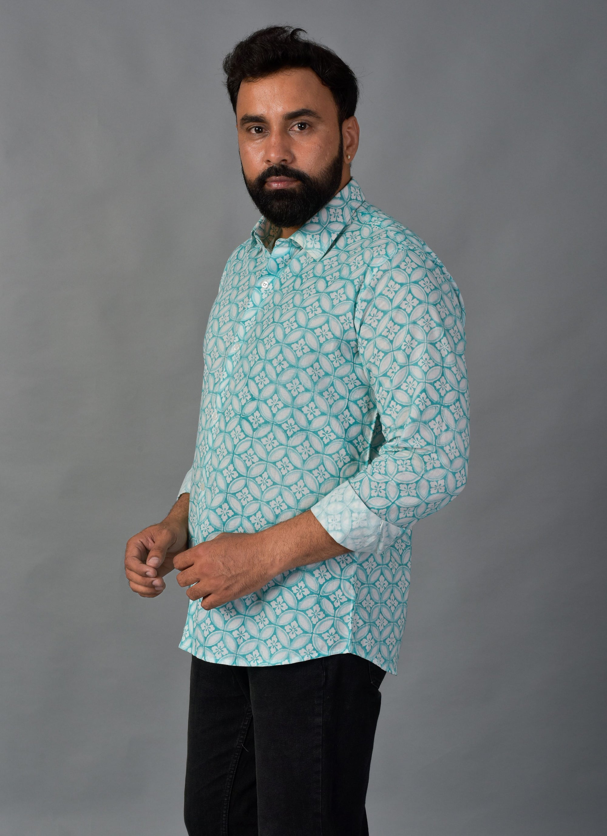 Grateful Green Handblock Printed Shirt For Men