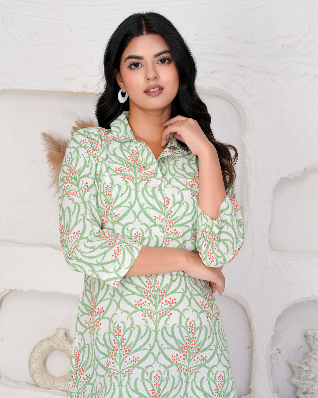 Hand Block Printed Graceful Green Dress