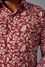 Earthy Red Handblock Printed Shirt For Men