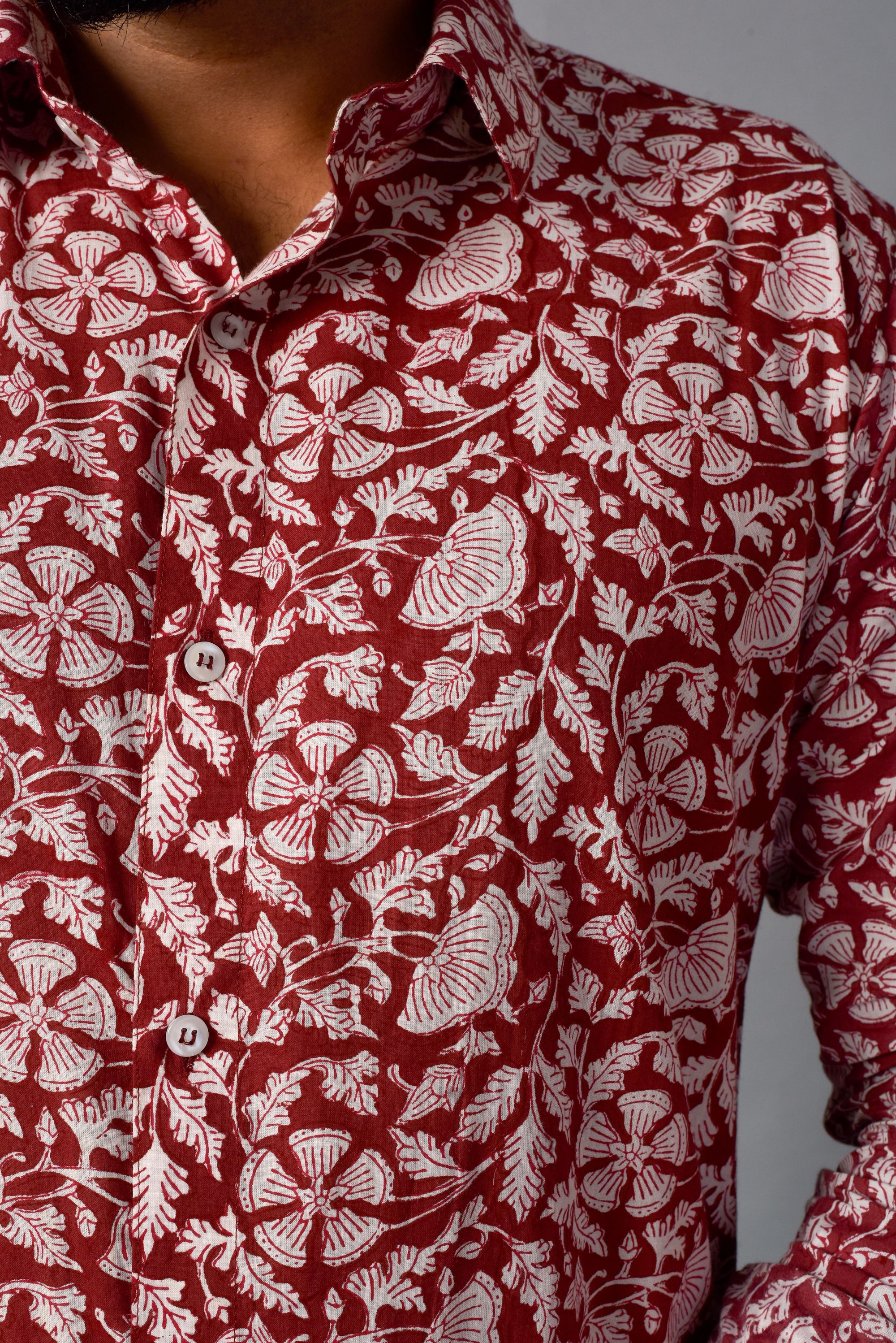 Earthy Red Handblock Printed Shirt For Men