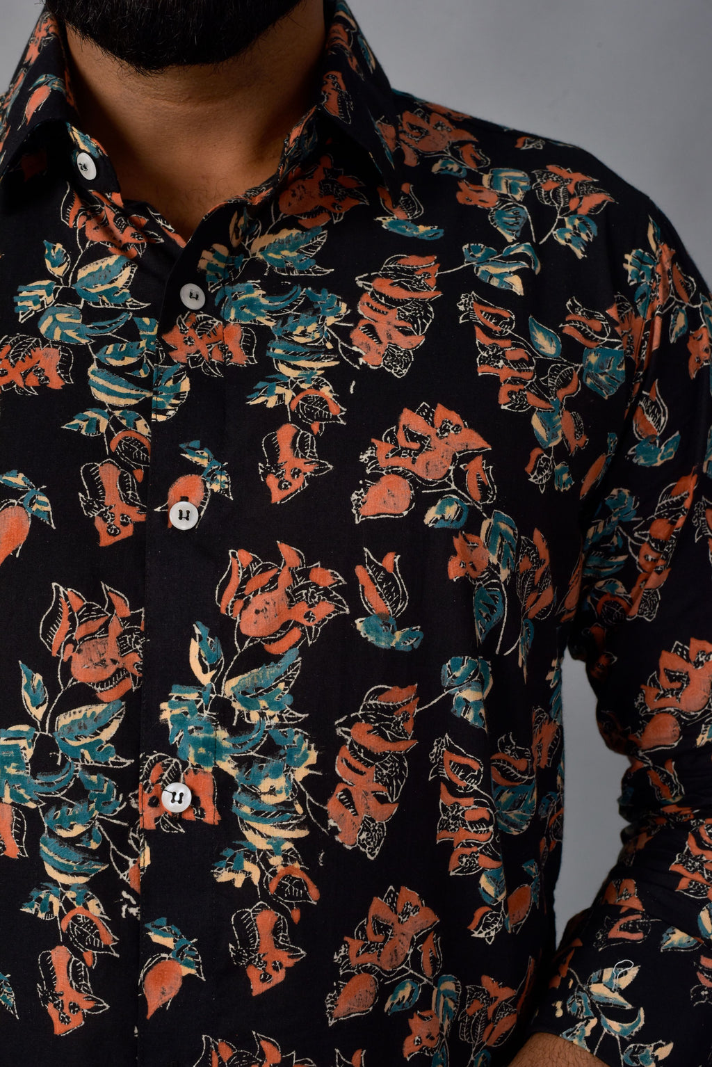 Playful Black Handblock Printed Shirt For Men