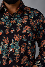 Playful Black Handblock Printed Shirt For Men