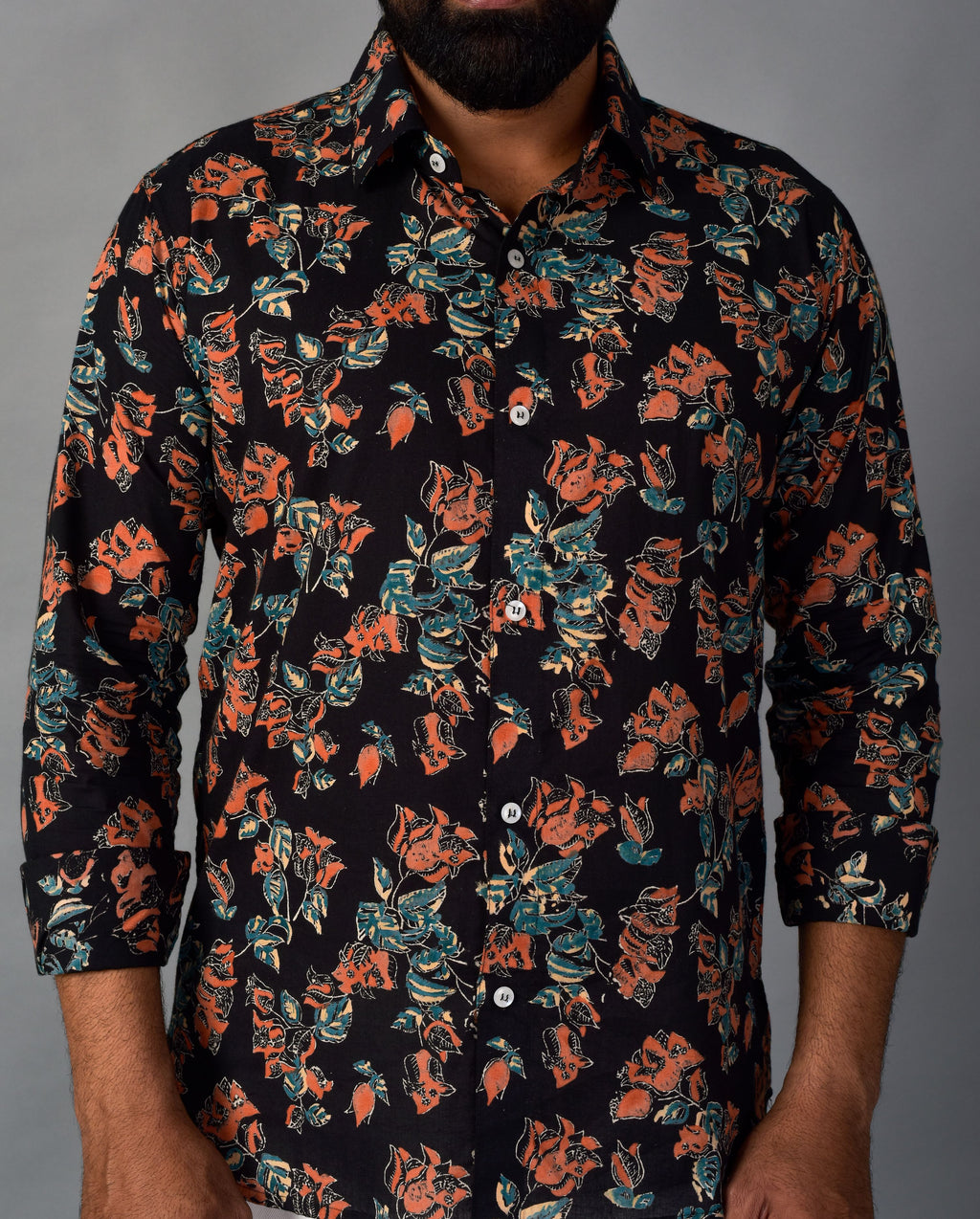 Playful Black Handblock Printed Shirt For Men