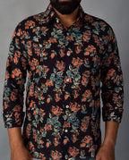 Playful Black Handblock Printed Shirt For Men