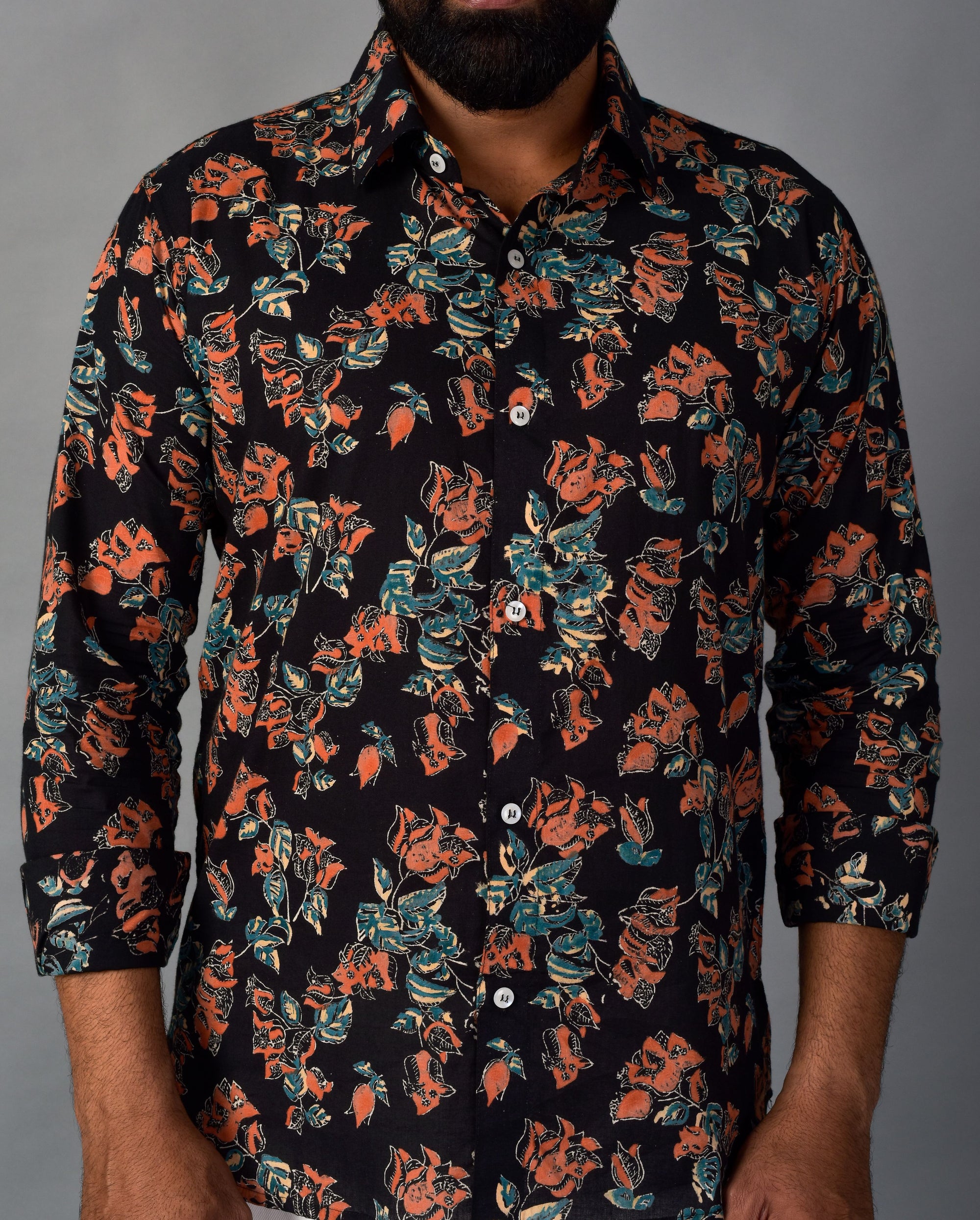 Playful Black Handblock Printed Shirt For Men