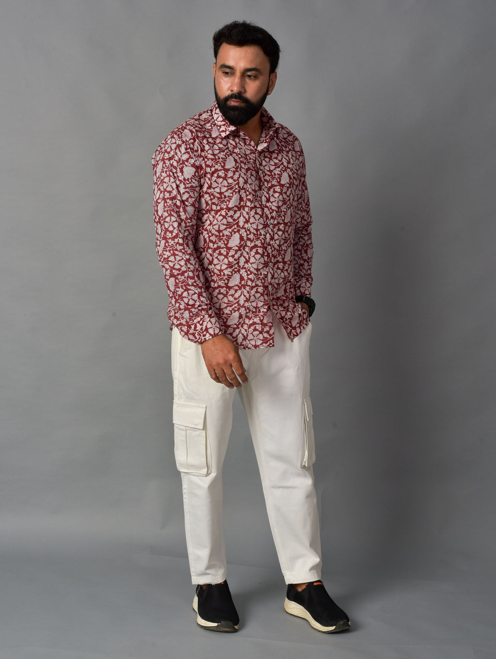 Earthy Red Handblock Printed Shirt For Men