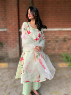 Hand Painted Floral Kurta Set with Sheer Dupatta