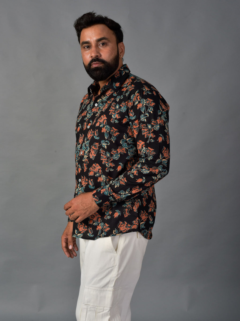 Playful Black Handblock Printed Shirt For Men