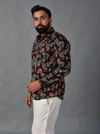 Playful Black Handblock Printed Shirt For Men