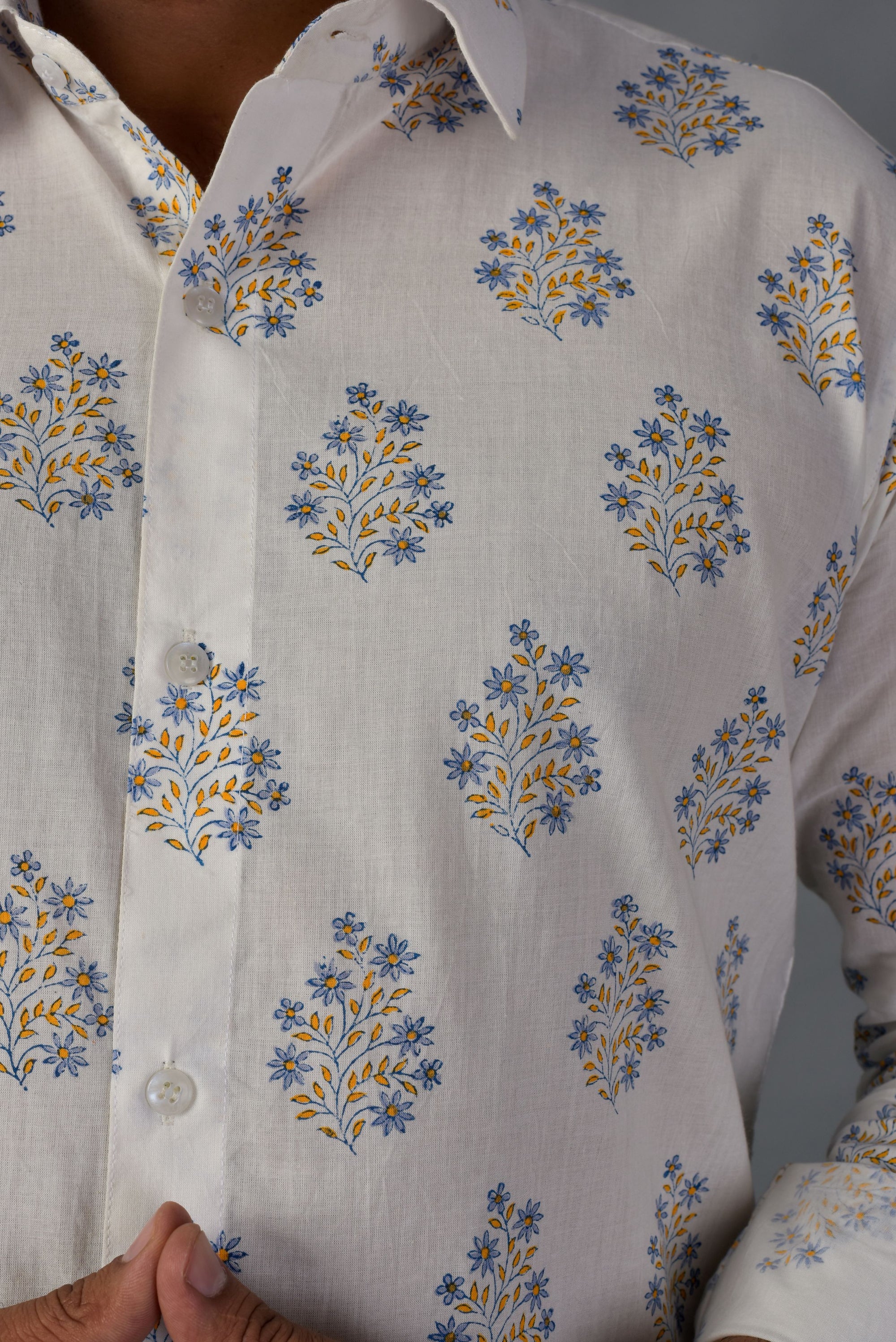 Blooming White Handblock Printed Shirt For Men