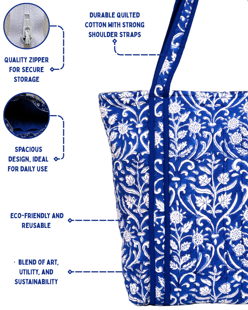 Royal Blue Quilted Tote Bag