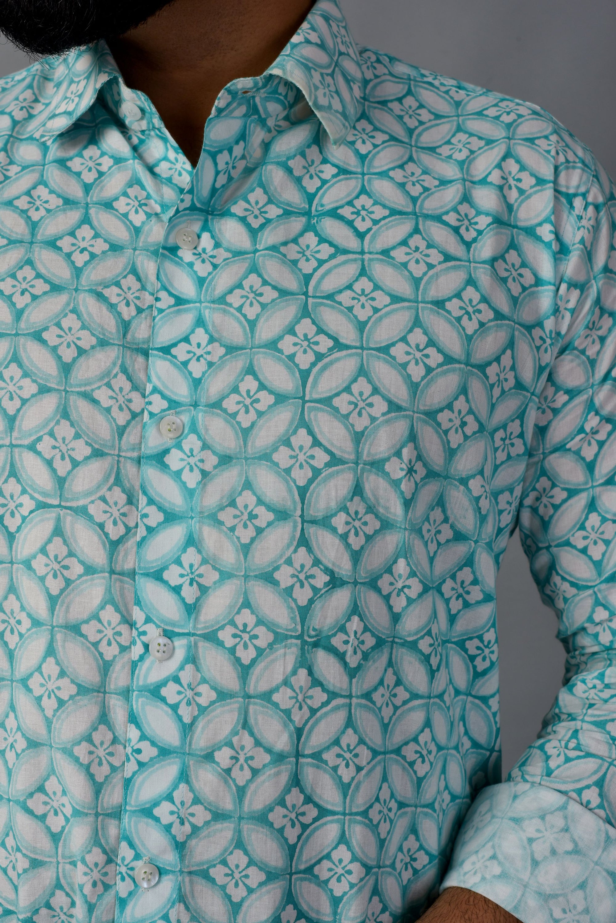 Grateful Green Handblock Printed Shirt For Men