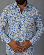 Soothing Blue Handblock Printed Shirt For Men