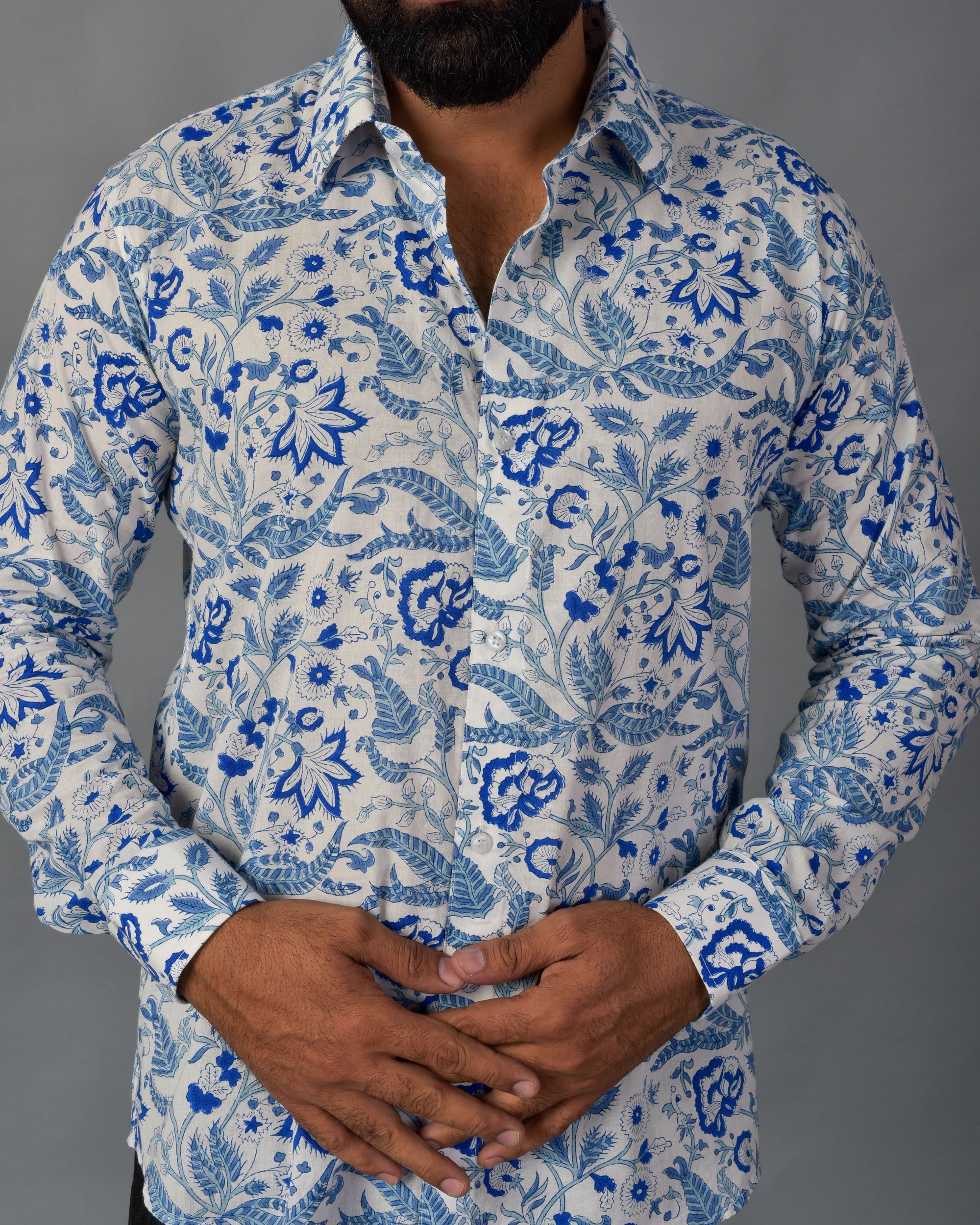 Soothing Blue Handblock Printed Shirt For Men