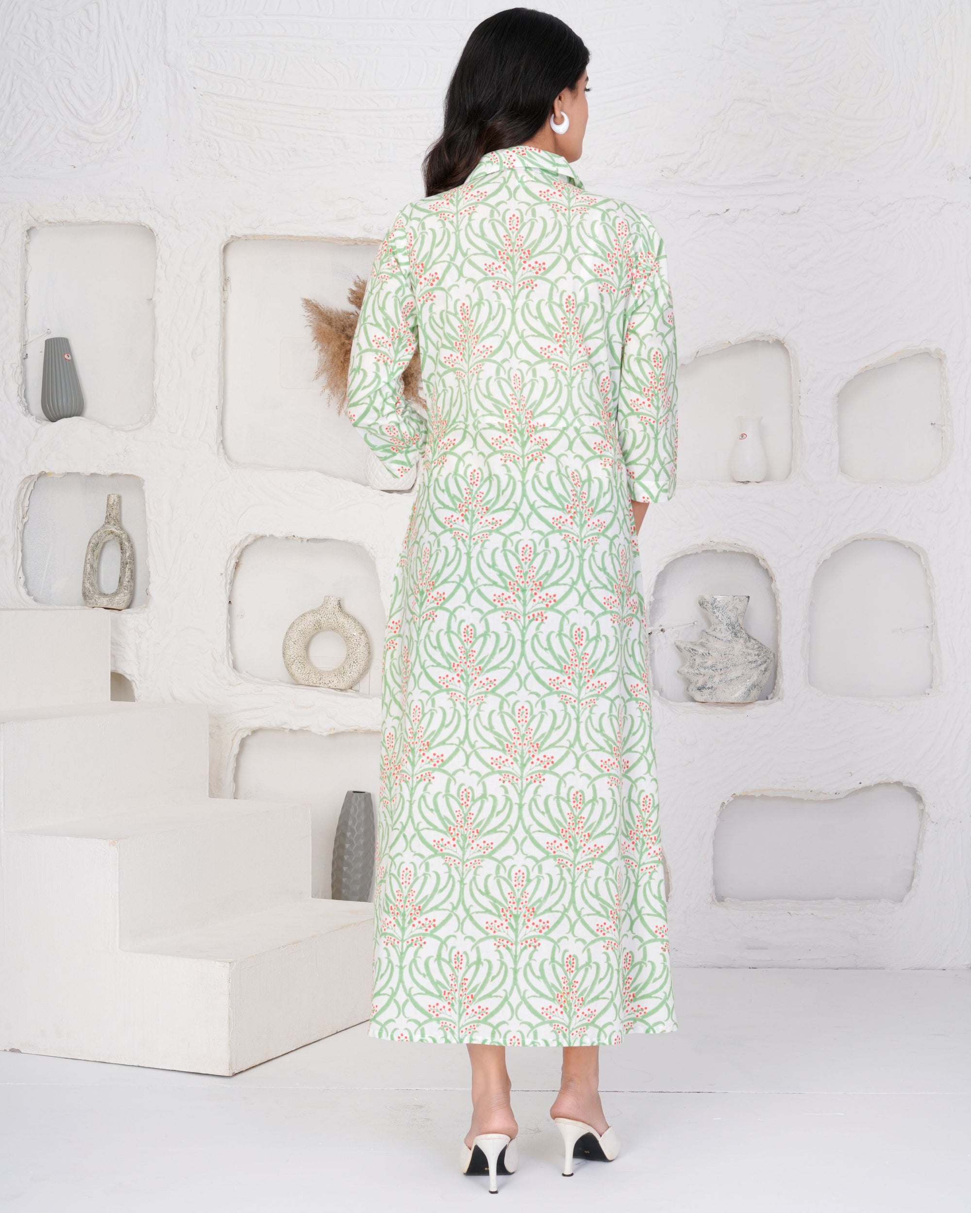 Hand Block Printed Graceful Green Dress