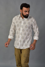 Blooming White Handblock Printed Shirt For Men