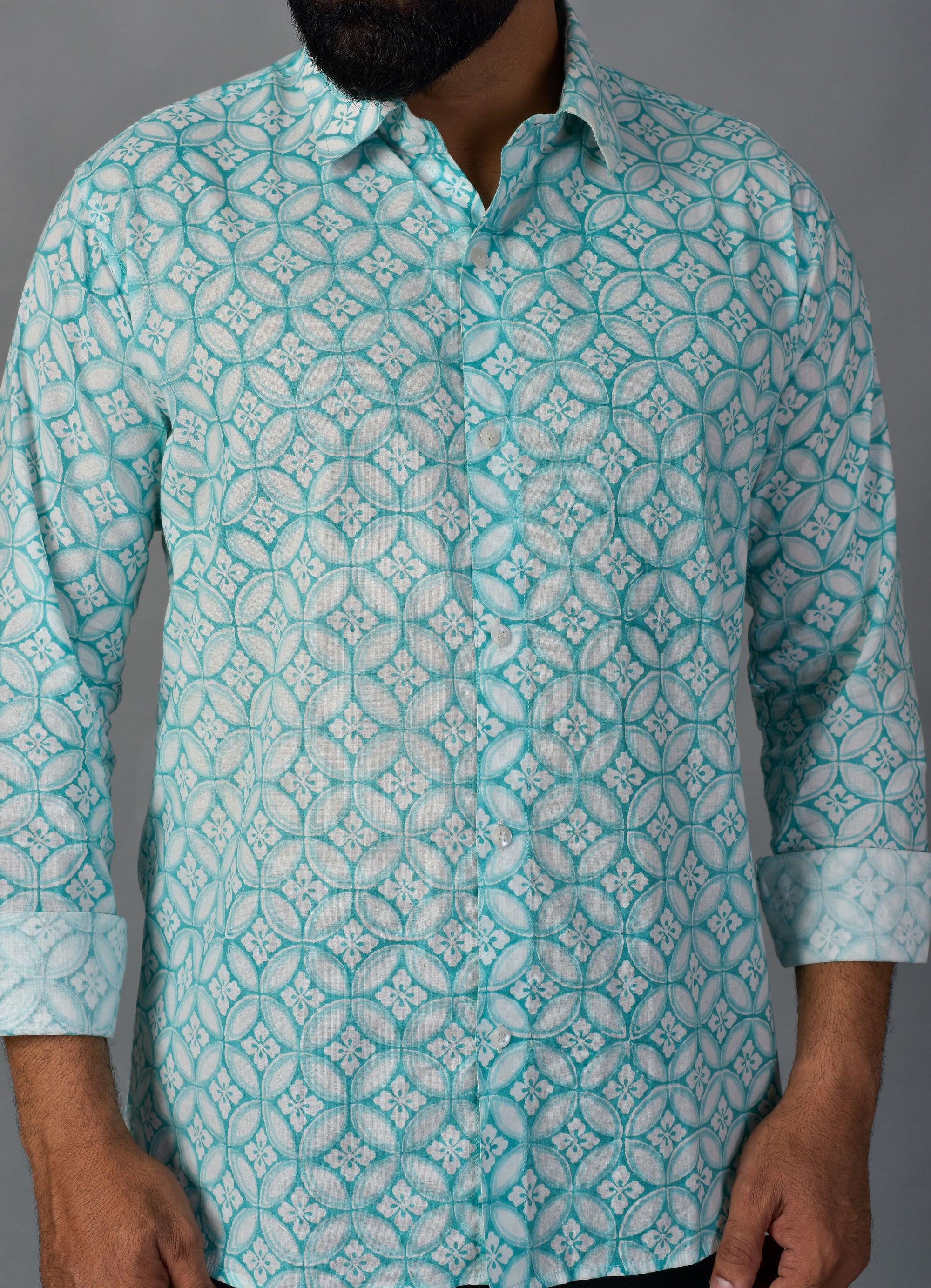 Grateful Green Handblock Printed Shirt For Men