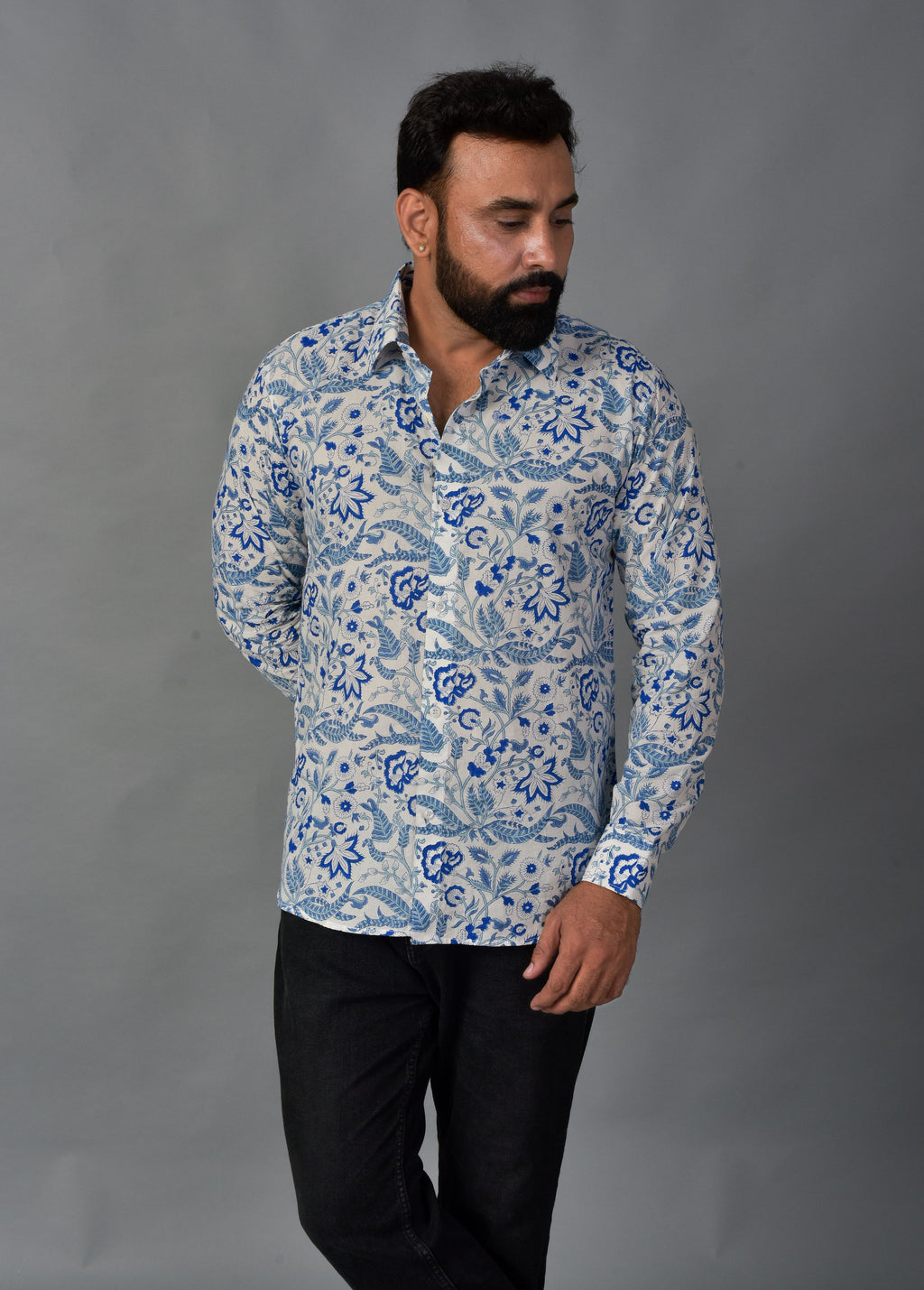 Soothing Blue Handblock Printed Shirt For Men