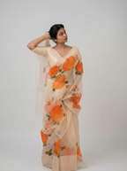 Gulnaar Hand Painted Cotton Organza Saree