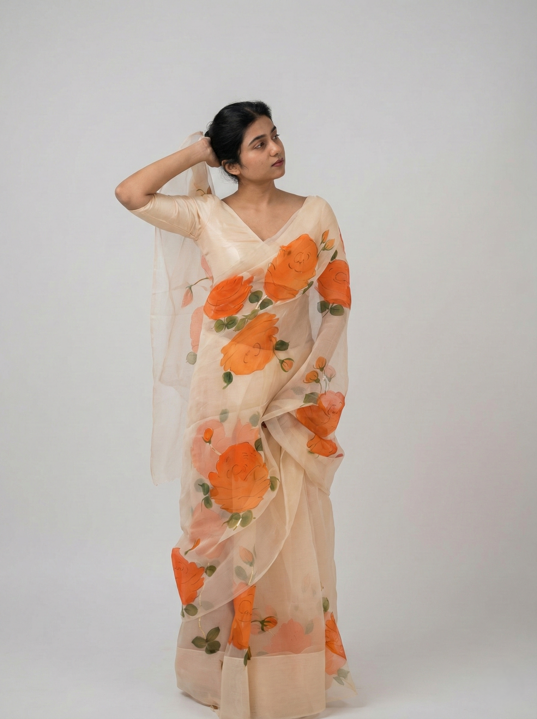 Gulnaar Hand Painted Cotton Organza Saree