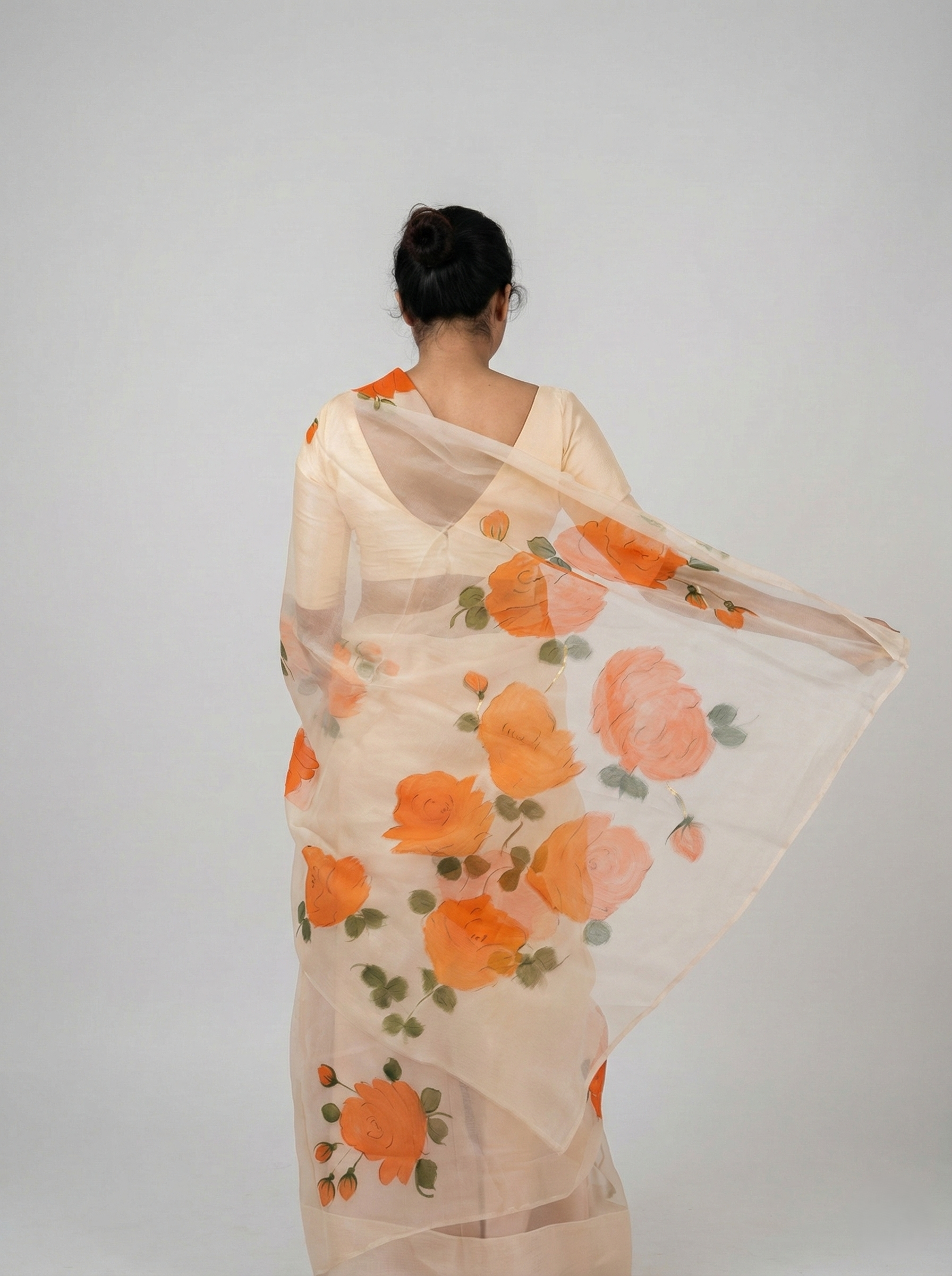 Gulnaar Hand Painted Cotton Organza Saree