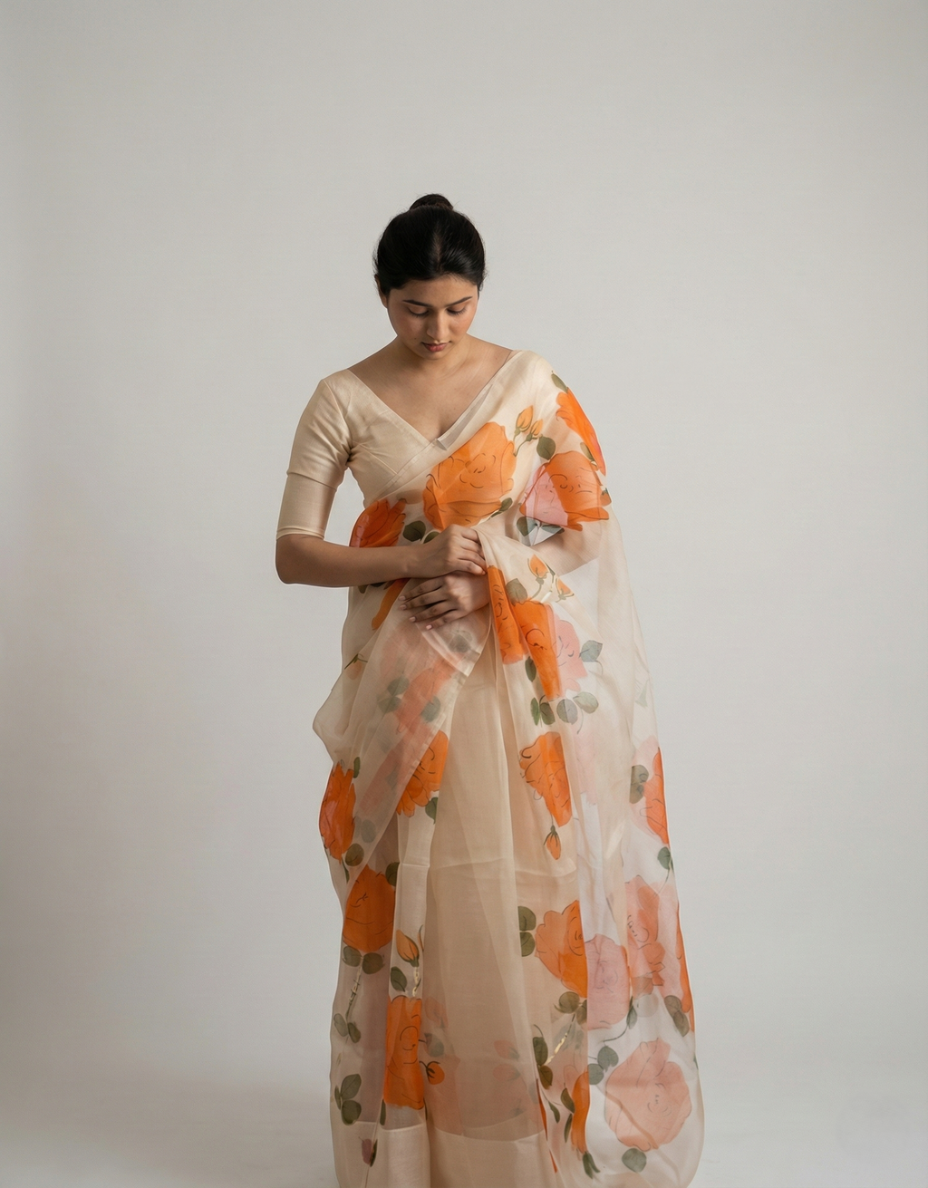 Gulnaar Hand Painted Cotton Organza Saree