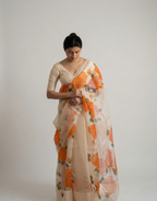 Gulnaar Hand Painted Cotton Organza Saree