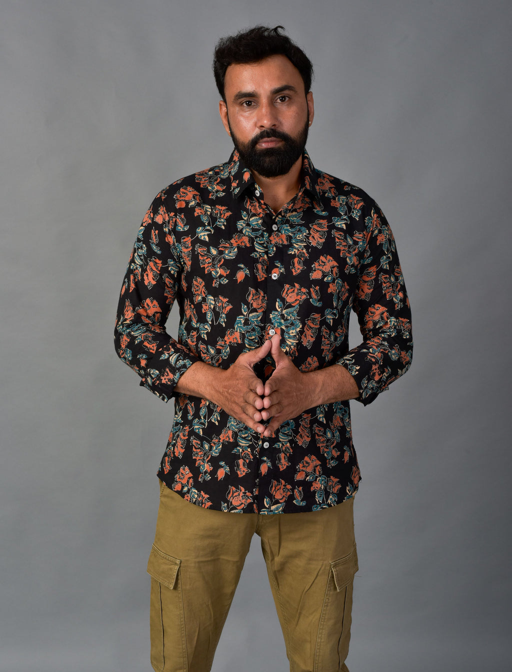 Playful Black Handblock Printed Shirt For Men