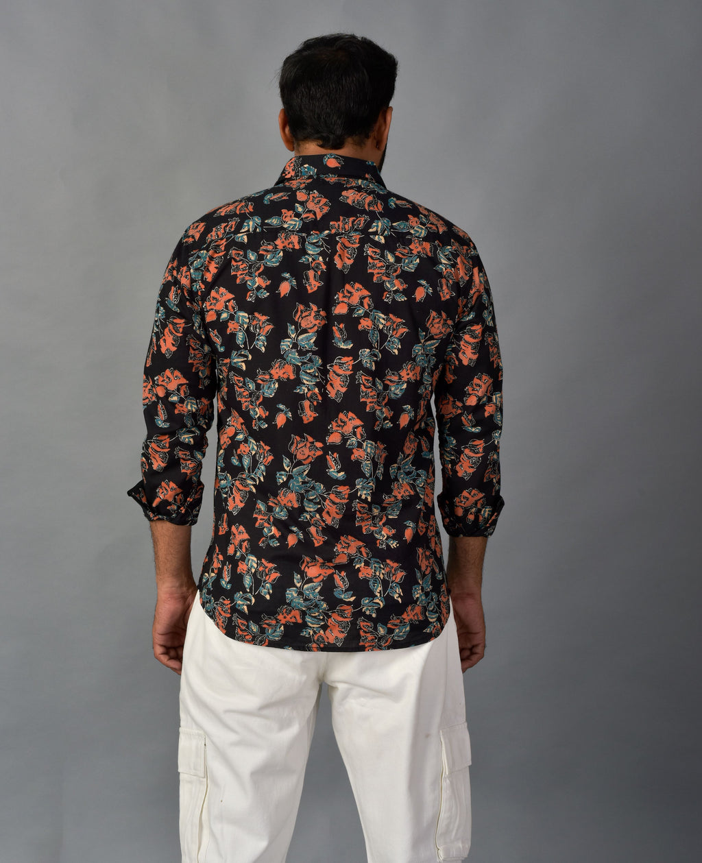 Playful Black Handblock Printed Shirt For Men