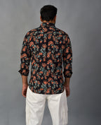 Playful Black Handblock Printed Shirt For Men