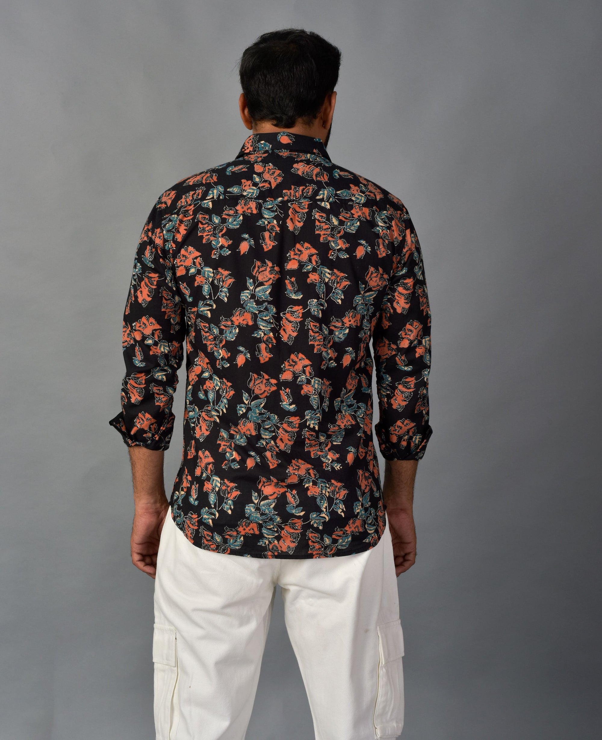 Playful Black Handblock Printed Shirt For Men