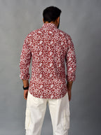 Earthy Red Handblock Printed Shirt For Men