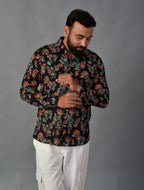 Playful Black Handblock Printed Shirt For Men