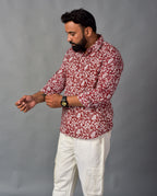 Earthy Red Handblock Printed Shirt For Men